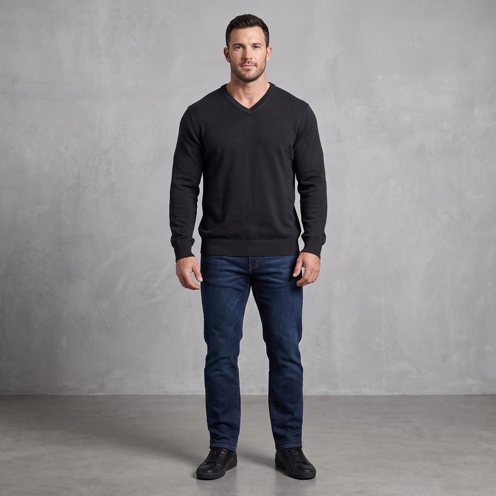Amazon Essentials Mens XL Black Sweater V-Neck Pullover 100% Cotton Solid